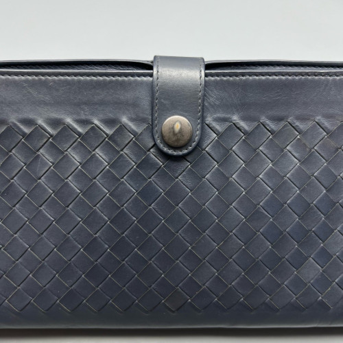 Bottega Veneta Clutch Calfskin Intrecciato Navy Blue
