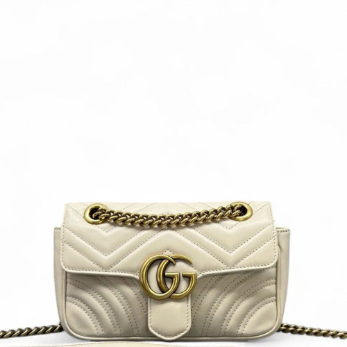 Gucci Chevron Mini GG Marmont Calfskin White