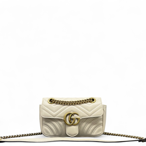Gucci Chevron Mini GG Marmont Calfskin White