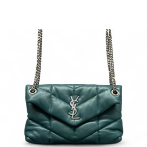 Yves Saint Laurent Small Loulou Puffer Chain Calfskin Emerald Green