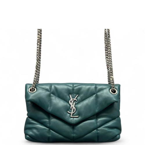 Yves Saint Laurent Small Loulou Puffer Chain Calfskin Emerald Green