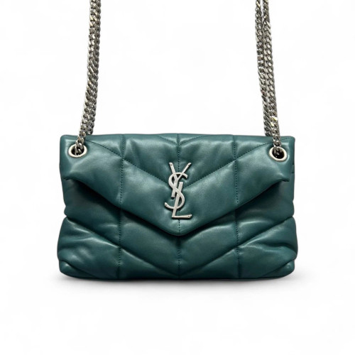 Yves Saint Laurent Small Loulou Puffer Chain Calfskin Emerald Green