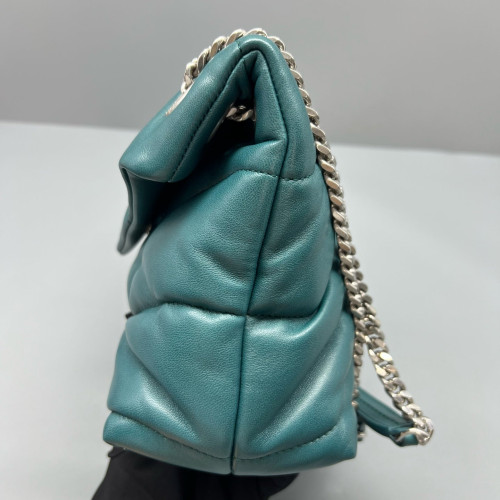 Yves Saint Laurent Small Loulou Puffer Chain Calfskin Emerald Green