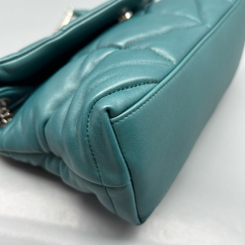Yves Saint Laurent Small Loulou Puffer Chain Calfskin Emerald Green
