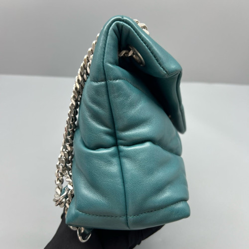 Yves Saint Laurent Small Loulou Puffer Chain Calfskin Emerald Green