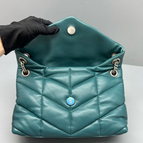 Yves Saint Laurent Small Loulou Puffer Chain Calfskin Emerald Green