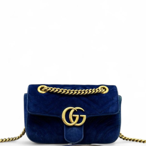 Gucci Chevron Mini GG Marmont Velvet Blue