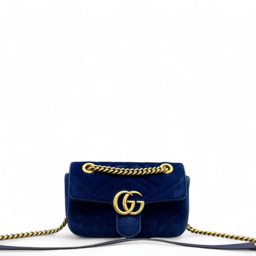 Gucci Chevron Mini GG Marmont Velvet Blue
