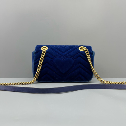 Gucci Chevron Mini GG Marmont Velvet Blue