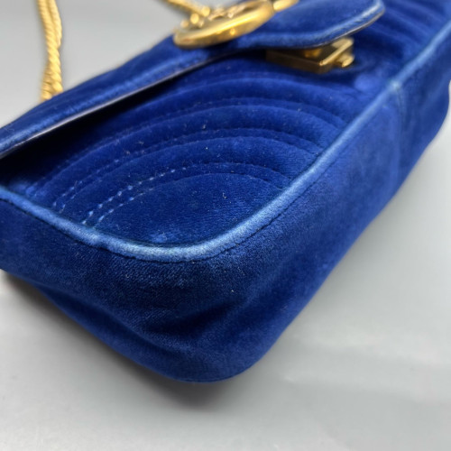 Gucci Chevron Mini GG Marmont Velvet Blue