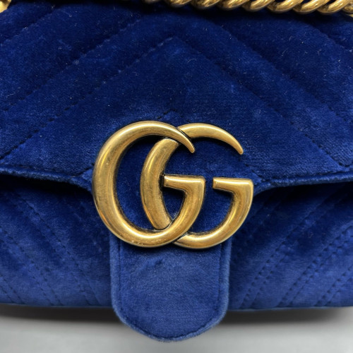 Gucci Chevron Mini GG Marmont Velvet Blue