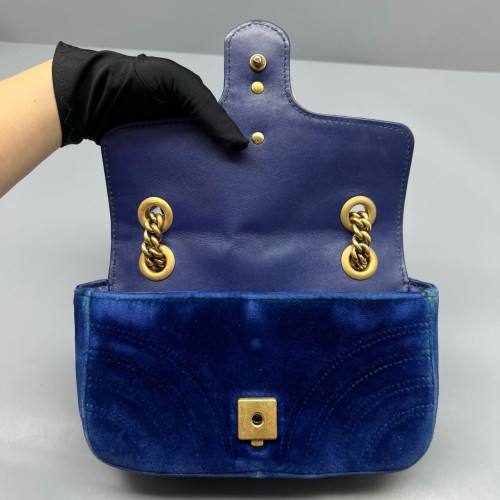 Gucci Chevron Mini GG Marmont Velvet Blue