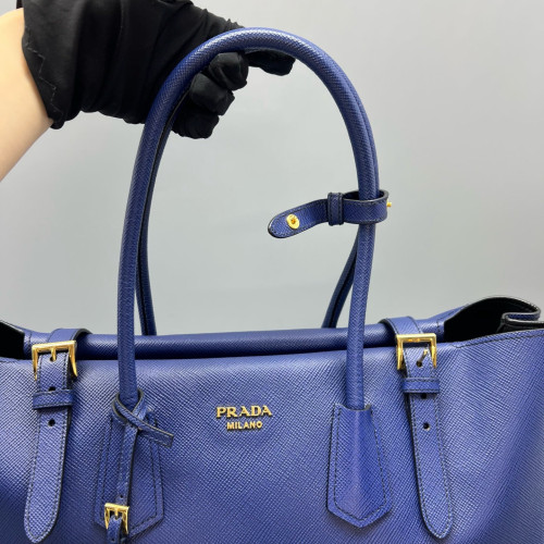 Prada Handbag Saffiano Calfskin Blue