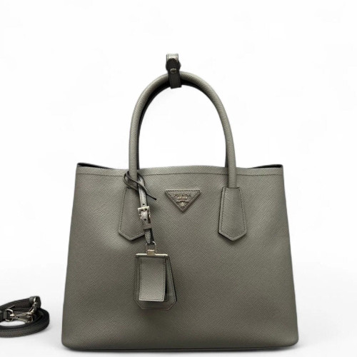 Prada Medium Double Bag Saffiano Calfskin Grey