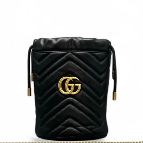 Gucci Chevron Mini GG Marmont Bucket Bag Calfskin Black