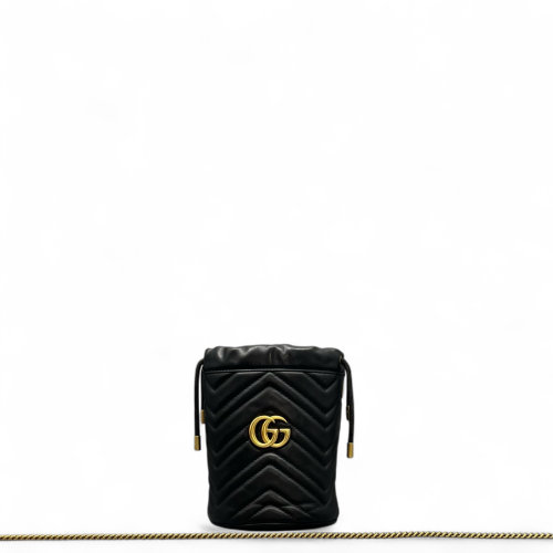 Gucci Chevron Mini GG Marmont Bucket Bag Calfskin Black
