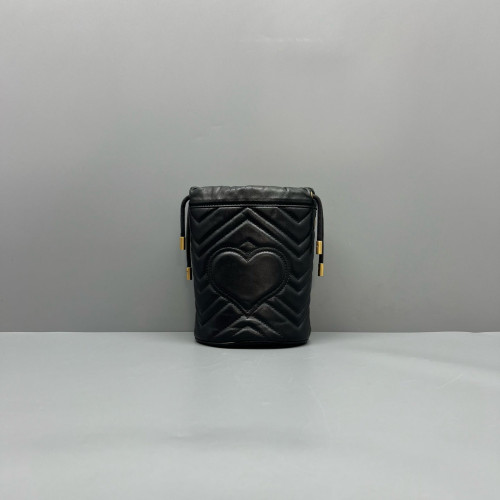 Gucci Chevron Mini GG Marmont Bucket Bag Calfskin Black