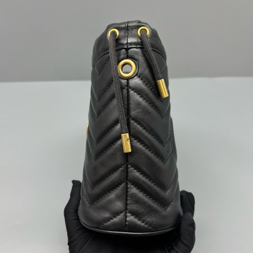 Gucci Chevron Mini GG Marmont Bucket Bag Calfskin Black