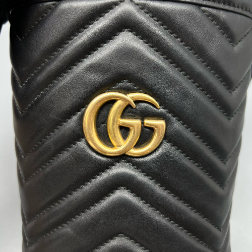Gucci Chevron Mini GG Marmont Bucket Bag Calfskin Black