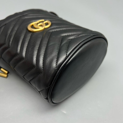 Gucci Chevron Mini GG Marmont Bucket Bag Calfskin Black