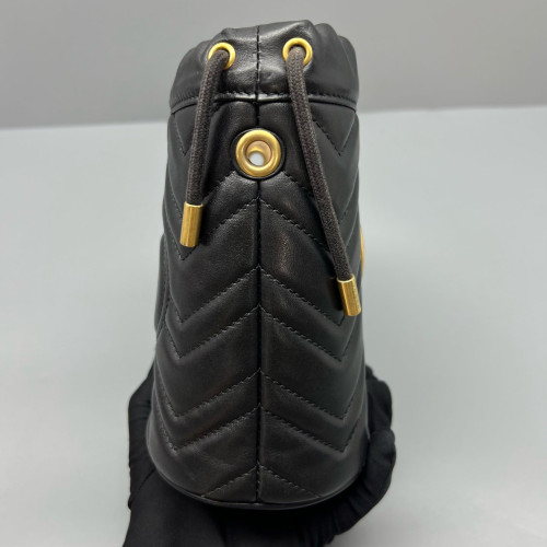 Gucci Chevron Mini GG Marmont Bucket Bag Calfskin Black