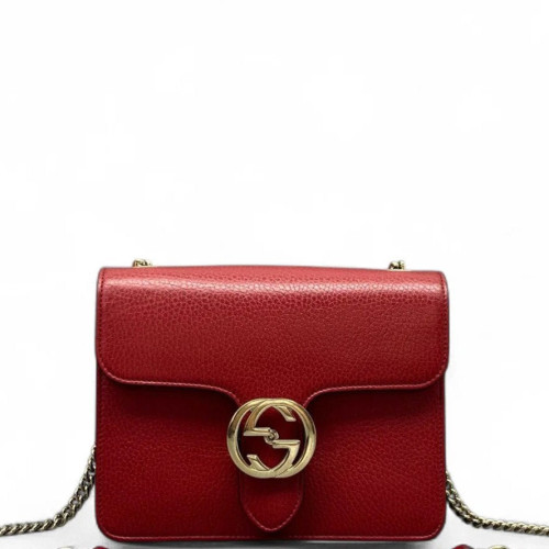 Gucci Small Interlocking G Shoulder Bag Calfskin Red