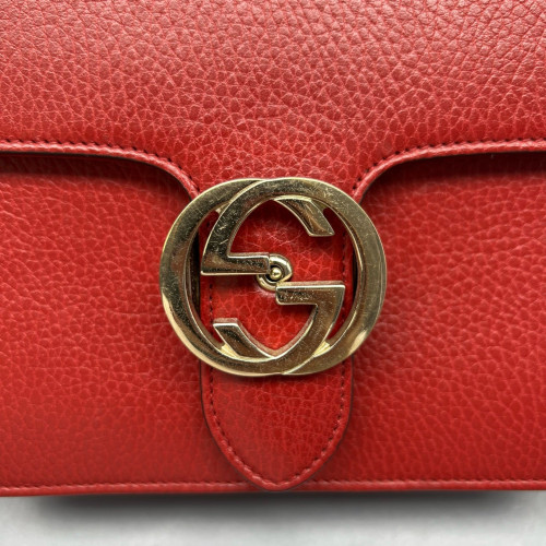 Gucci Small Interlocking G Shoulder Bag Calfskin Red
