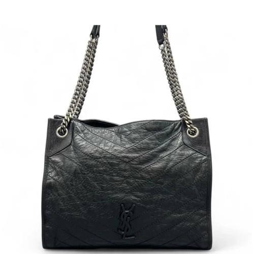 Yves Saint Laurent Medium Niki Shopping Tote Pull Up Leather Black