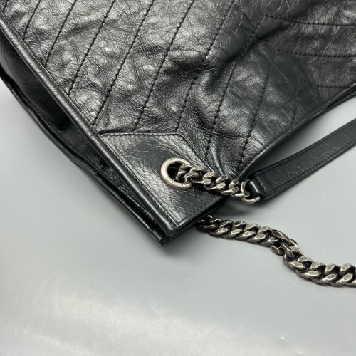 Yves Saint Laurent Medium Niki Shopping Tote Pull Up Leather Black