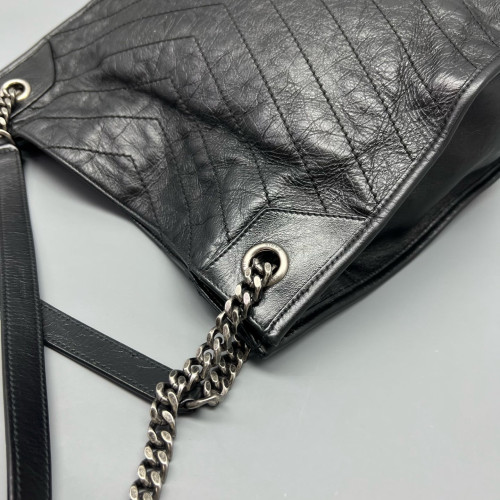 Yves Saint Laurent Medium Niki Shopping Tote Pull Up Leather Black