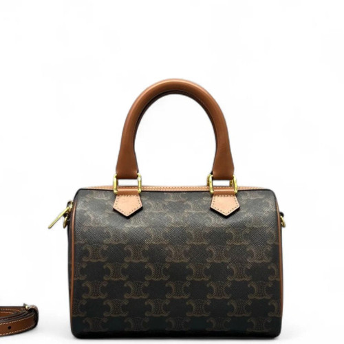 Celine Small Boston Bag Triomphe Black Brown Celine Small Boston Bag Triomphe Black Brown