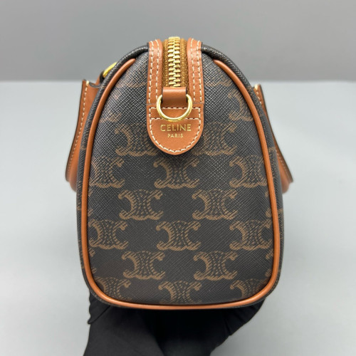 Celine Small Boston Bag Triomphe Black Brown Celine Small Boston Bag Triomphe Black Brown