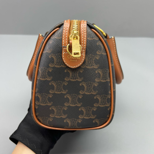 Celine Small Boston Bag Triomphe Black Brown Celine Small Boston Bag Triomphe Black Brown