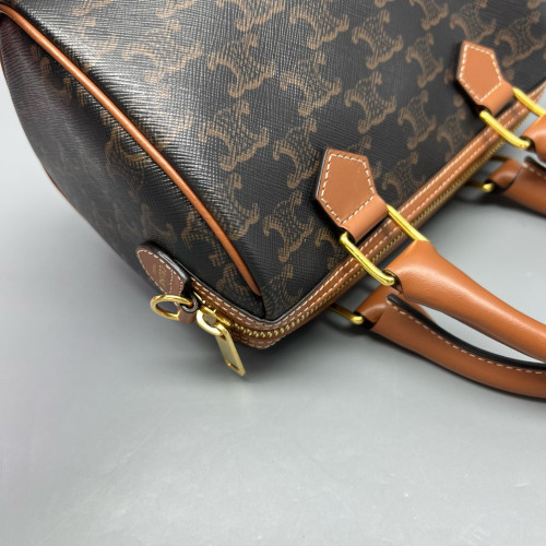 Celine Small Boston Bag Triomphe Black Brown Celine Small Boston Bag Triomphe Black Brown