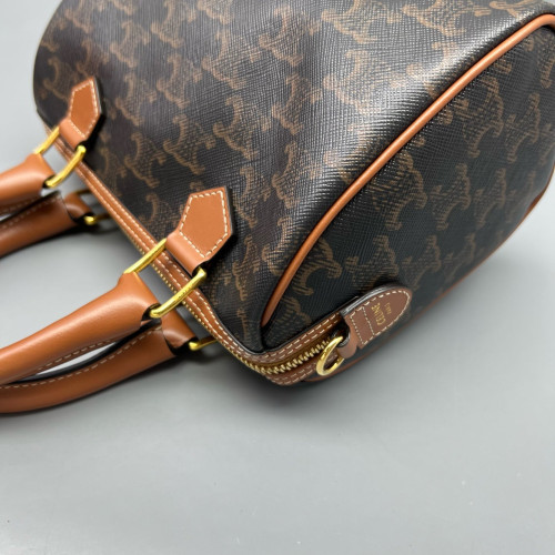 Celine Small Boston Bag Triomphe Black Brown Celine Small Boston Bag Triomphe Black Brown