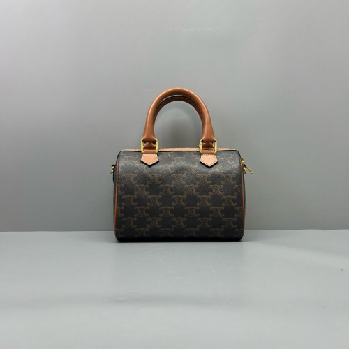 Celine Small Boston Bag Triomphe Black Brown Celine Small Boston Bag Triomphe Black Brown
