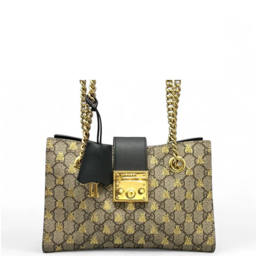 Gucci Small Padlock Tote GG Supreme Monogram Brown Black Gold Gucci Small Padlock Tote GG Supreme Monogram Brown Black Gold