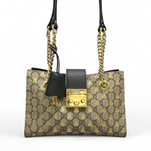 Gucci Small Padlock Tote GG Supreme Monogram Brown Black Gold Gucci Small Padlock Tote GG Supreme Monogram Brown Black Gold