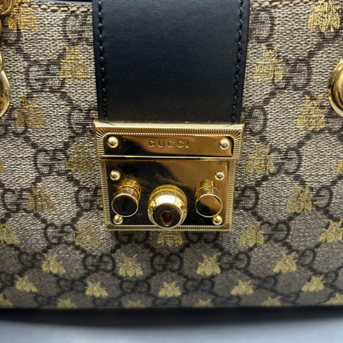 Gucci Small Padlock Tote GG Supreme Monogram Brown Black Gold Gucci Small Padlock Tote GG Supreme Monogram Brown Black Gold