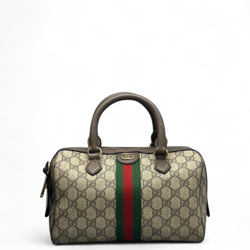 Gucci Ophidia Web Boston Bag GG Supreme Monogram Calfskin Beige Ebony Green Red