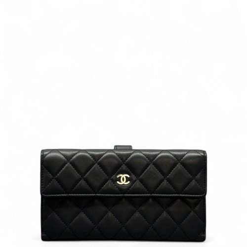 Chanel Quilted Continental Wallet Calfskin Black