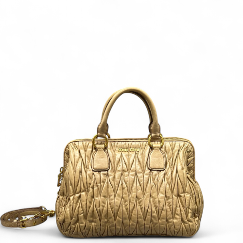 Miu Miu Madras Top Handle Shoulder Bag Gaufre Calfskin Natural Tan