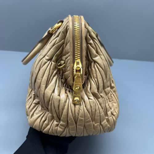 Miu Miu Madras Top Handle Shoulder Bag Gaufre Calfskin Natural Tan