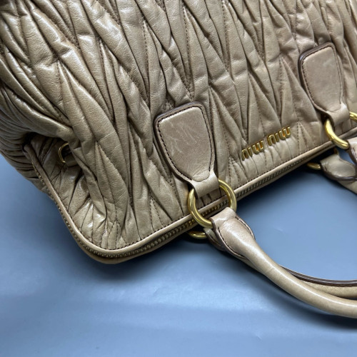 Miu Miu Madras Top Handle Shoulder Bag Gaufre Calfskin Natural Tan