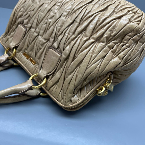 Miu Miu Madras Top Handle Shoulder Bag Gaufre Calfskin Natural Tan