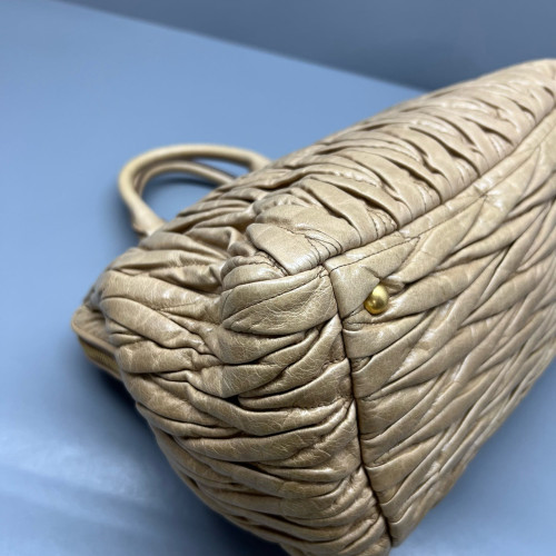 Miu Miu Madras Top Handle Shoulder Bag Gaufre Calfskin Natural Tan