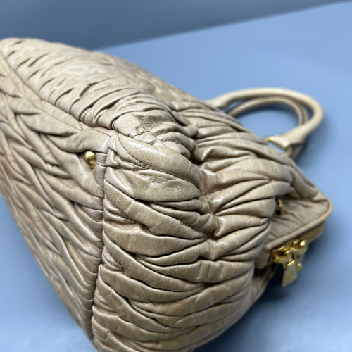 Miu Miu Madras Top Handle Shoulder Bag Gaufre Calfskin Natural Tan