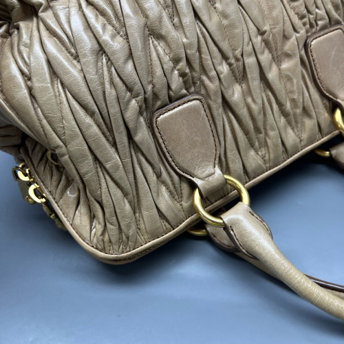 Miu Miu Madras Top Handle Shoulder Bag Gaufre Calfskin Natural Tan