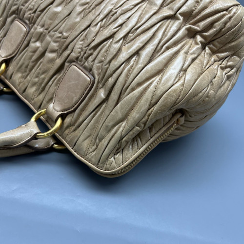 Miu Miu Madras Top Handle Shoulder Bag Gaufre Calfskin Natural Tan