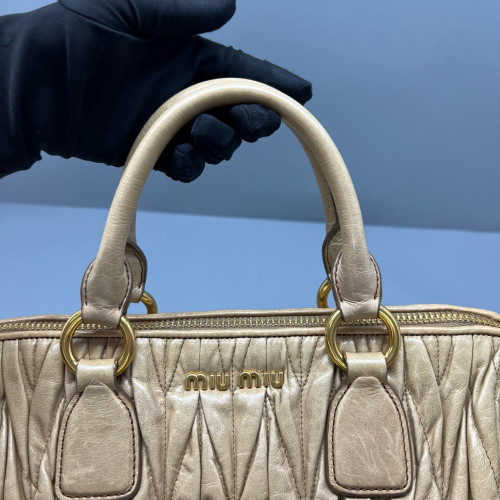 Miu Miu Madras Top Handle Shoulder Bag Gaufre Calfskin Natural Tan